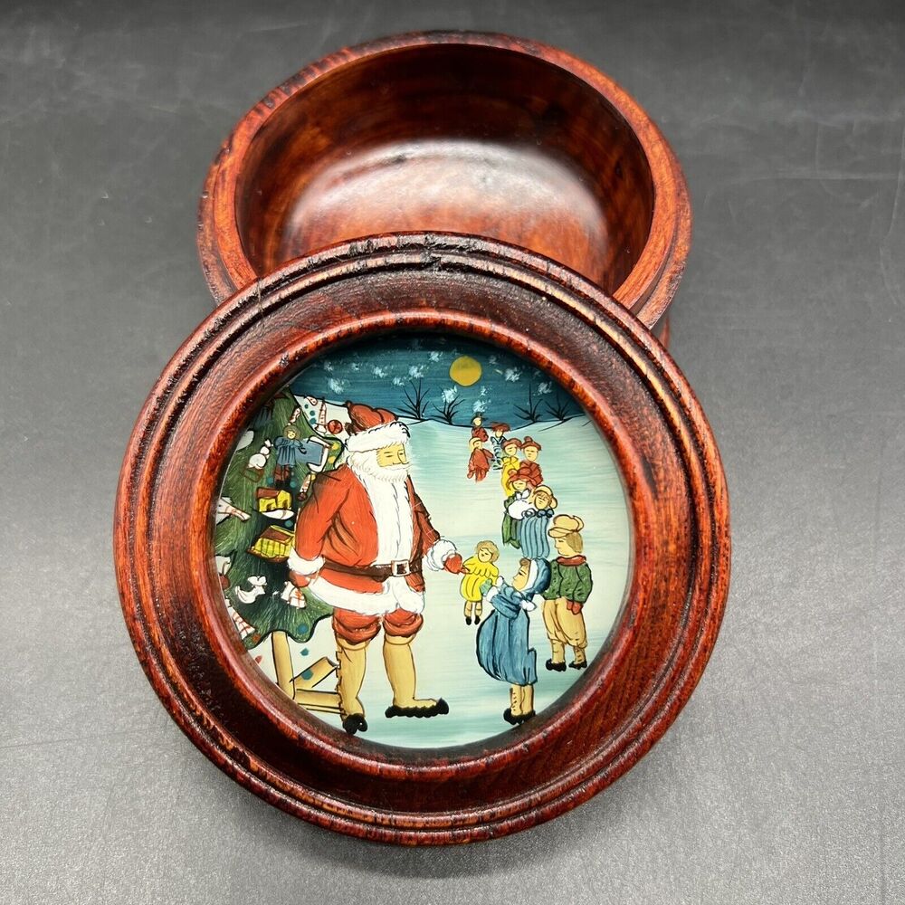 Christmas Wood Trinket Box Santa and Children Picture Insert 4x2 Dist by AMC